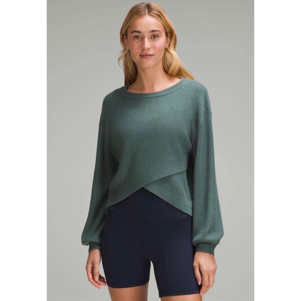 Lululemon Reversible Crossover Sweater Cozy Cashmere Blend Forest Green Size 10
